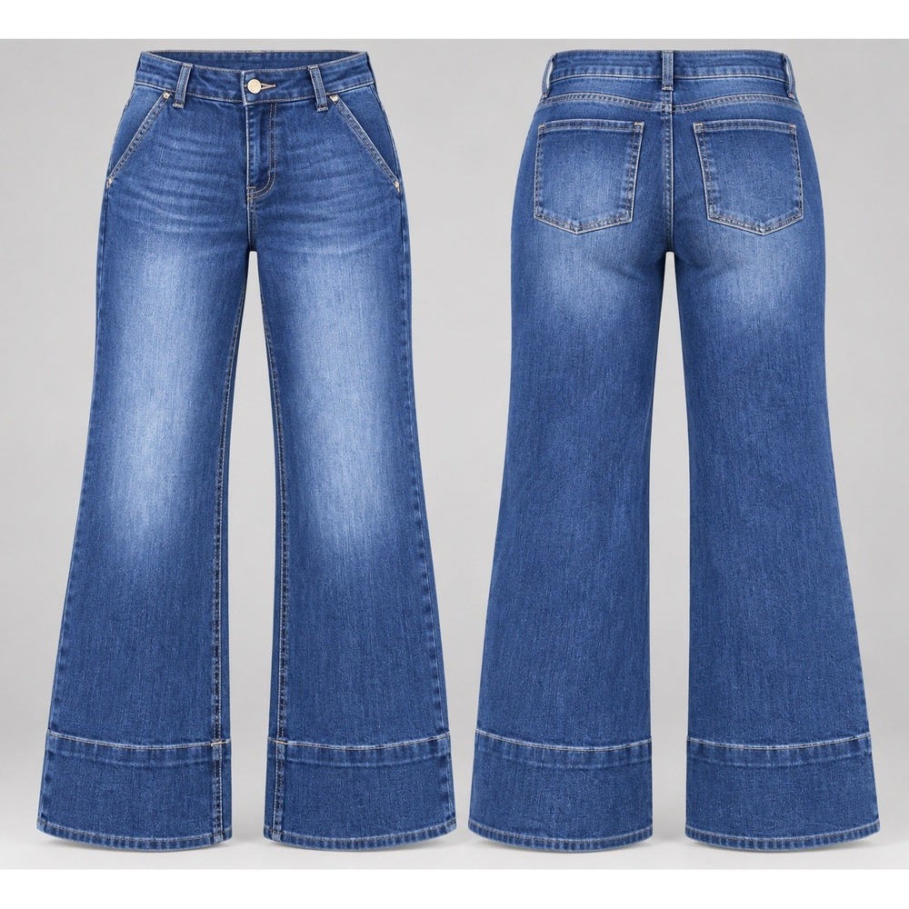 OAT Jeans jeans Womens 12 /31 Blue Wide Leg Stretch Medium y2k whiskers Casual